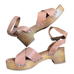 Lucky Brand Famla Leather Tan Boho Sandals Wooden Size 7.5 NEW